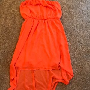 Cute strapless orange high low dress